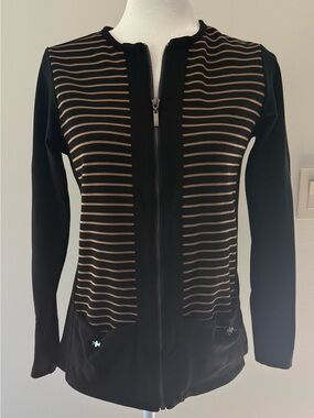 Orly Black and Tan Striped Full Zip Athleisure Jacket